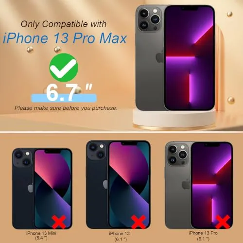 13 Pro Max Phone Case,Card Holder Wallet for iPhone 13 Pro Max Case,Ring Holder Stand,RFID-Blocking,Wrist Strap,Camera Lens Protector,Leather Magnetic Protective Flip Cover for Women Men (Black)