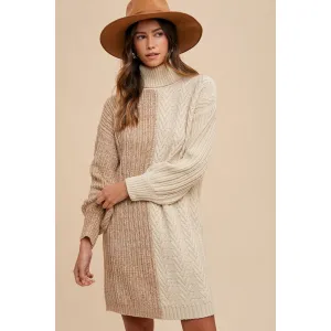 Annie Wear Color Block Turtleneck Sweater Dress