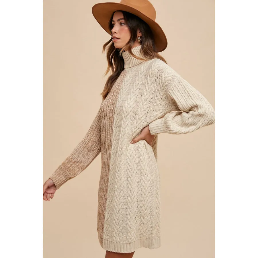 Annie Wear Color Block Turtleneck Sweater Dress