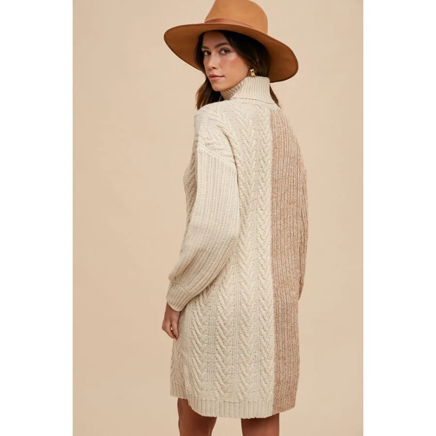 Annie Wear Color Block Turtleneck Sweater Dress