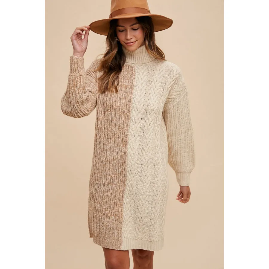 Annie Wear Color Block Turtleneck Sweater Dress