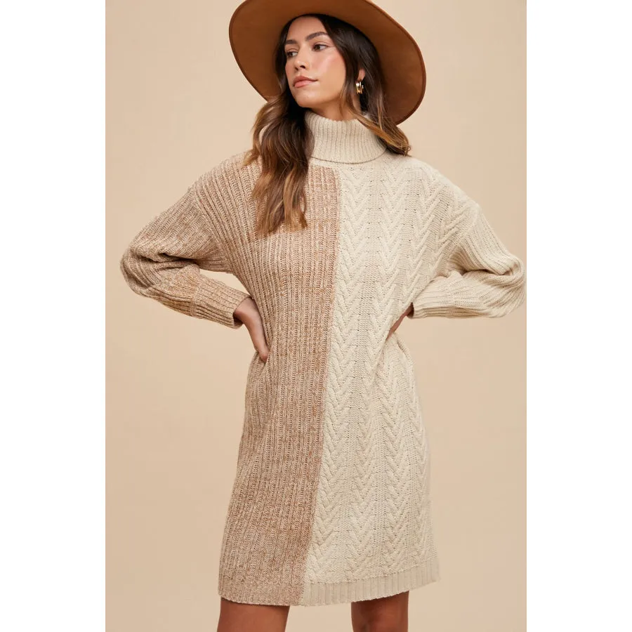 Annie Wear Color Block Turtleneck Sweater Dress