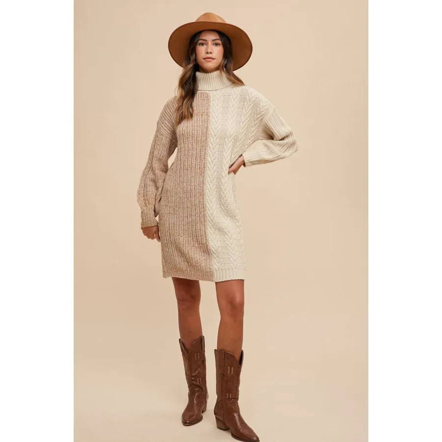 Annie Wear Color Block Turtleneck Sweater Dress