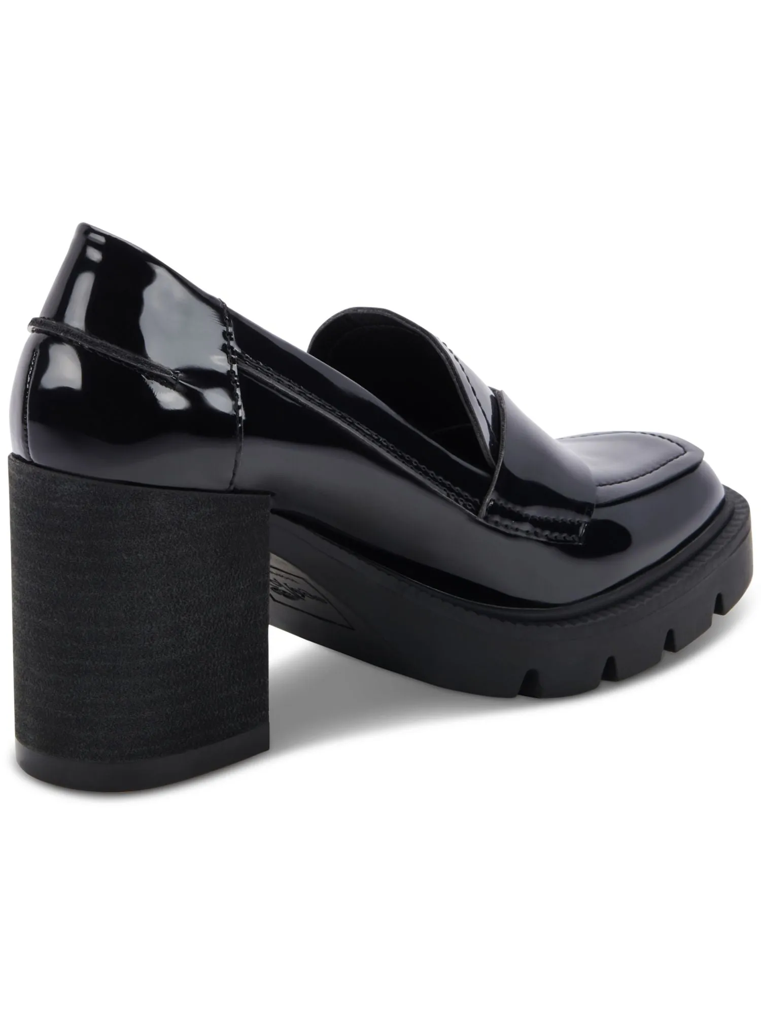 AQUA COLLEGE Womens Black Double Notched Strap Padded Jonnie Square Toe Slip On Heeled Loafers