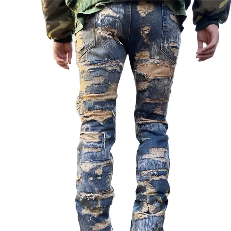 Baggy Ripped Straight Jeans for Men – High Street Washed Patchwork Oversized Denim Cargo Pants