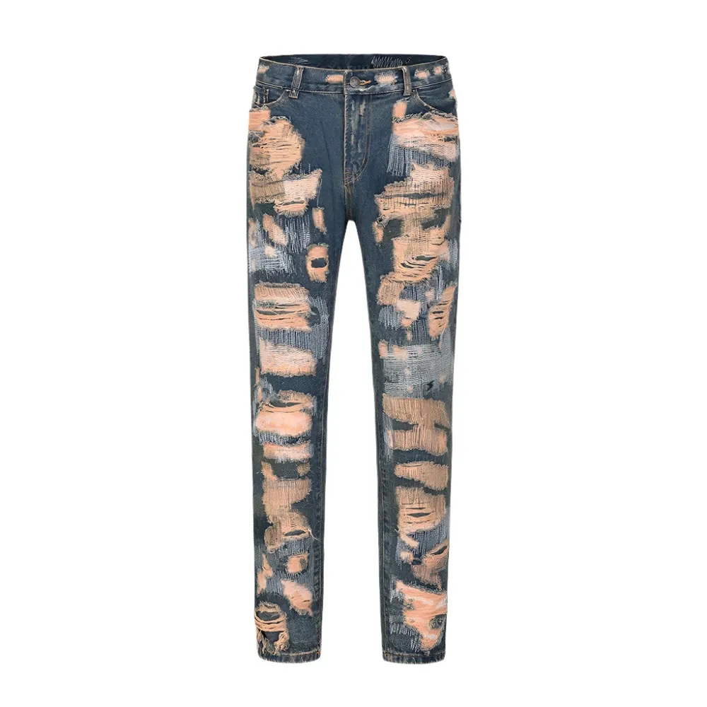 Baggy Ripped Straight Jeans for Men – High Street Washed Patchwork Oversized Denim Cargo Pants