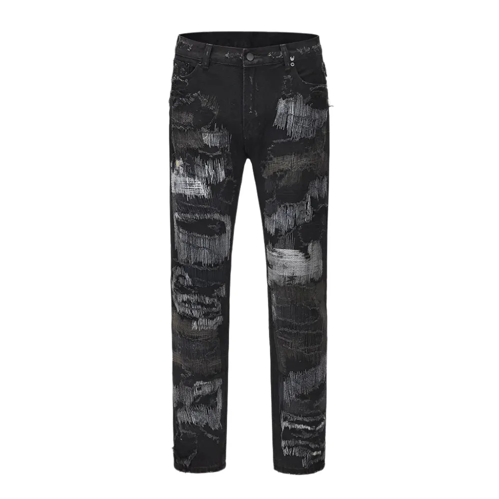 Baggy Ripped Straight Jeans for Men – High Street Washed Patchwork Oversized Denim Cargo Pants