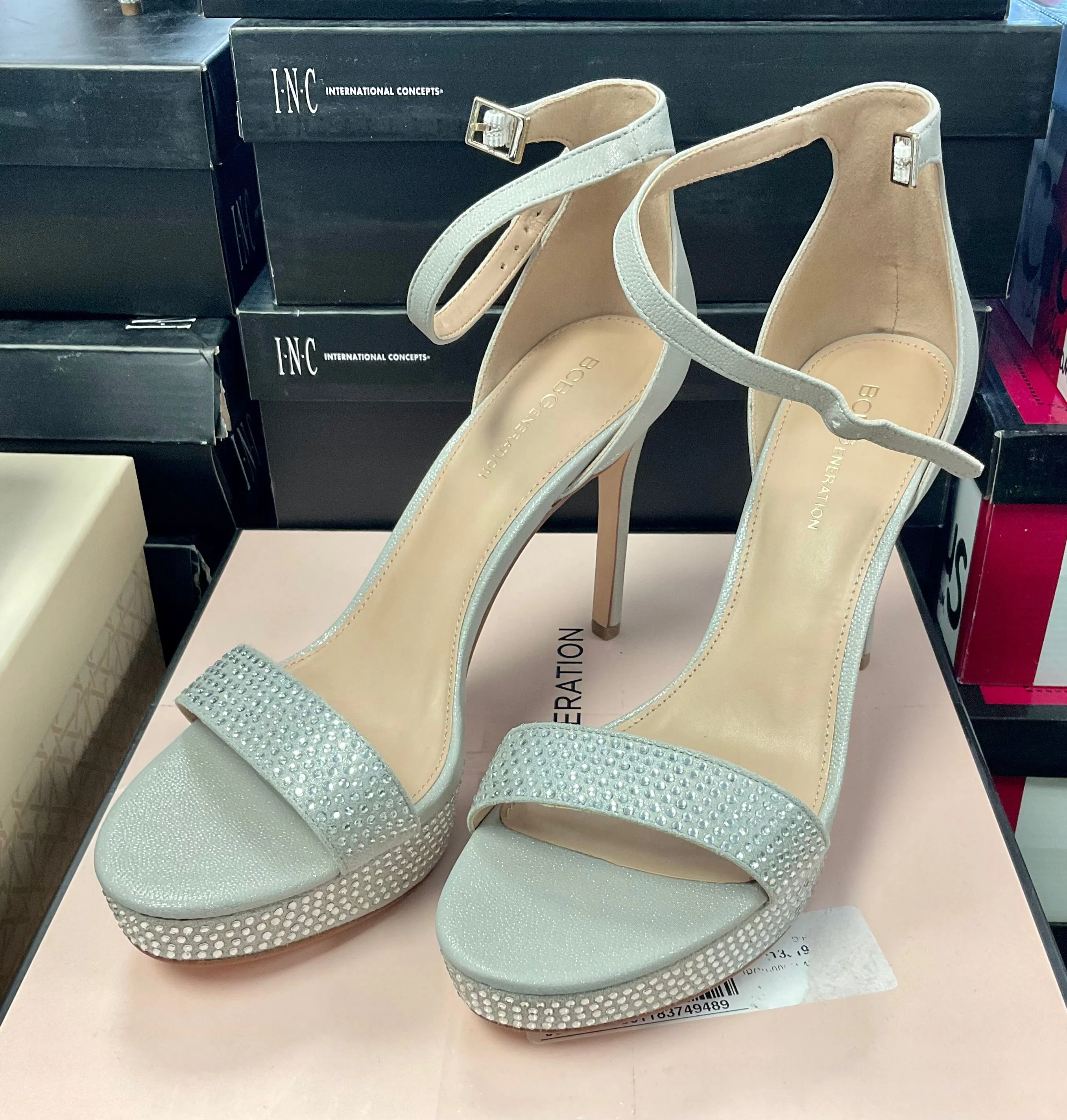BCBGeneration Nallah 2 Rhinestone Ankle Stilettos- Silver