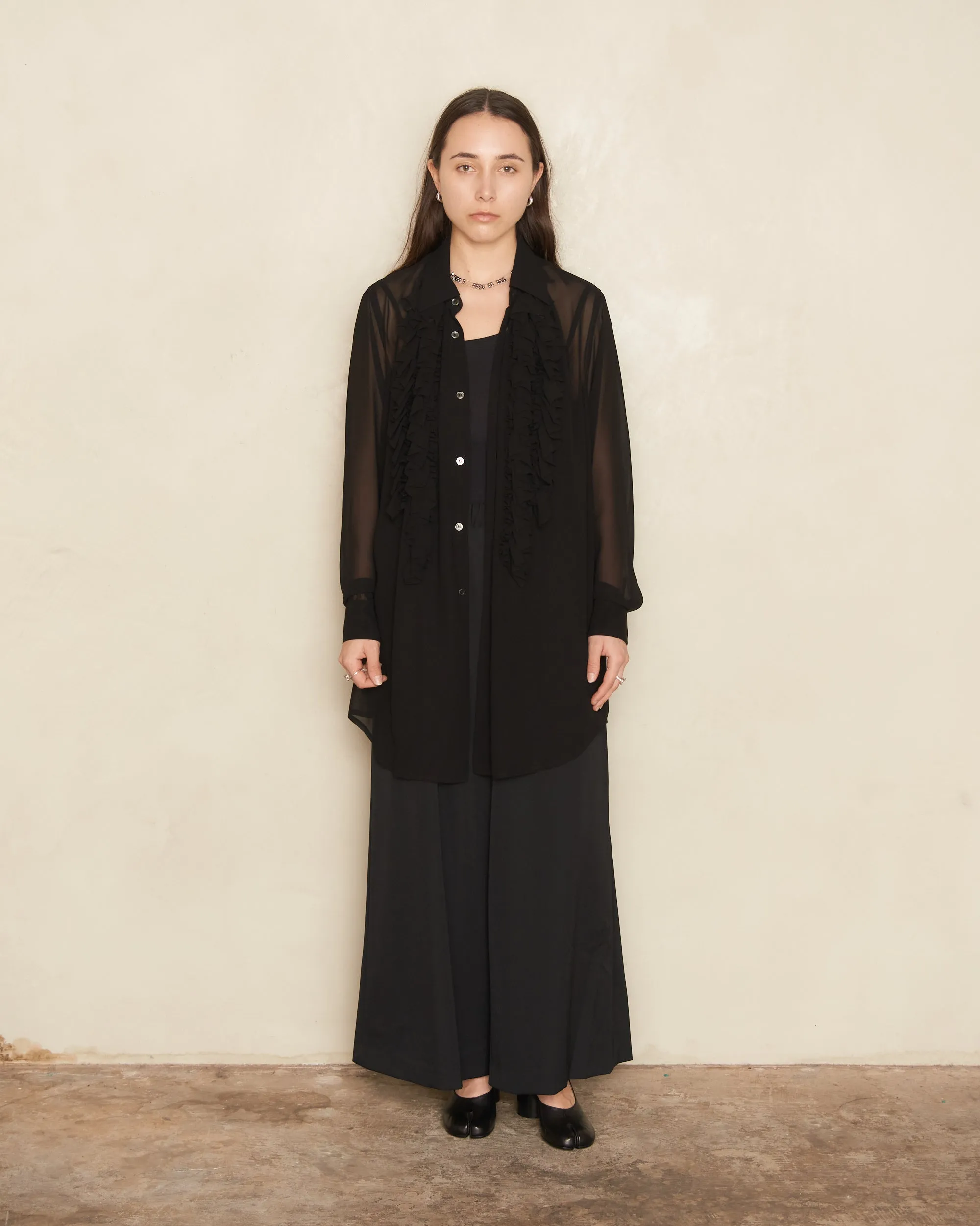 Black Sheer Ruffle Shirt