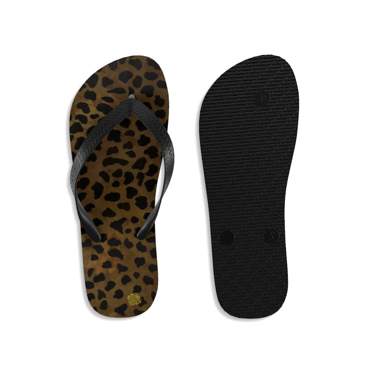 Brown Cheetah Flip Flops, Unisex Women's Or Men's Fashion Brown Leopard Animal Print Beach Flip-Flops