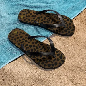 Brown Cheetah Flip Flops, Unisex Women's Or Men's Fashion Brown Leopard Animal Print Beach Flip-Flops