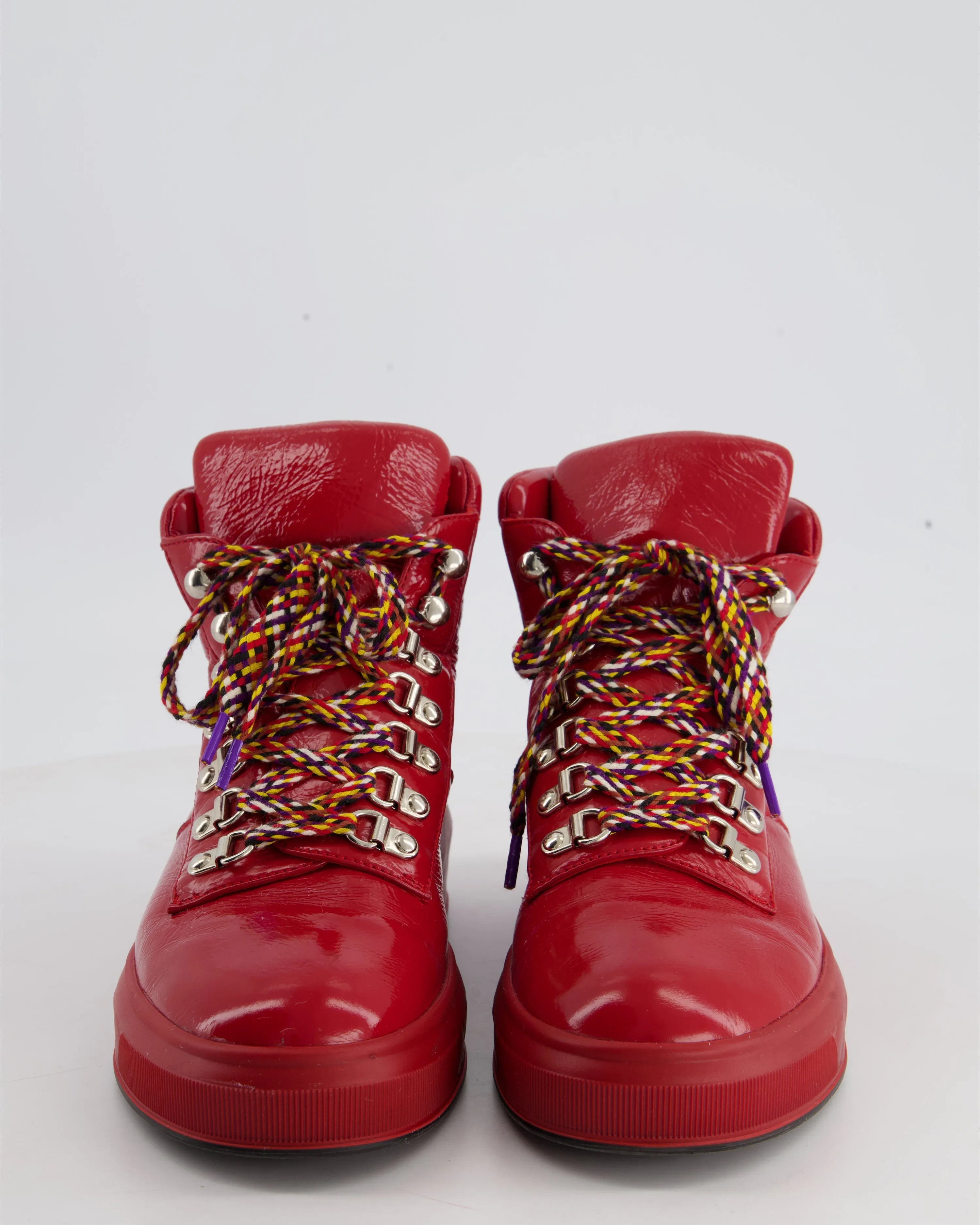 Chanel Red Patent Leather High Top Sneakers Shoes Size Eu 38.5