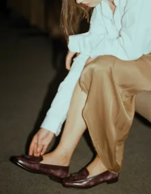 Claude, Hand-painted Patina Loafer In Aubergine