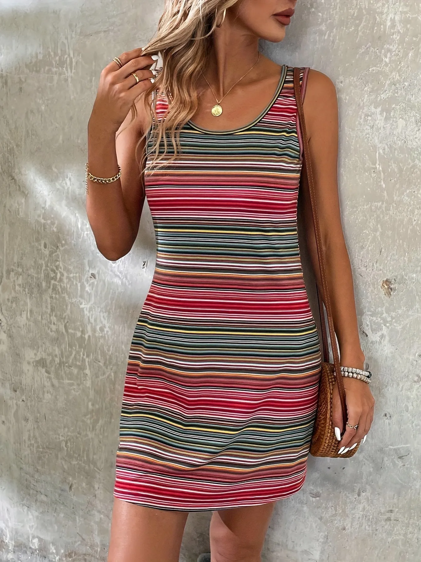 Dames zomer-kleding-leidingloze kleurbloktank tankjurk met ronde nek