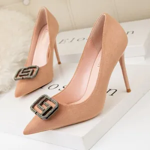 Delicate Rhinestone Pointed Shallow High Heels