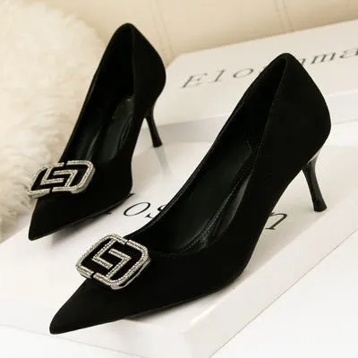 Delicate Rhinestone Pointed Shallow High Heels