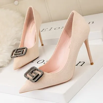 Delicate Rhinestone Pointed Shallow High Heels