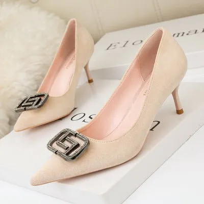 Delicate Rhinestone Pointed Shallow High Heels