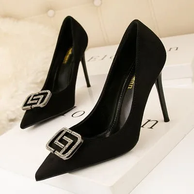 Delicate Rhinestone Pointed Shallow High Heels
