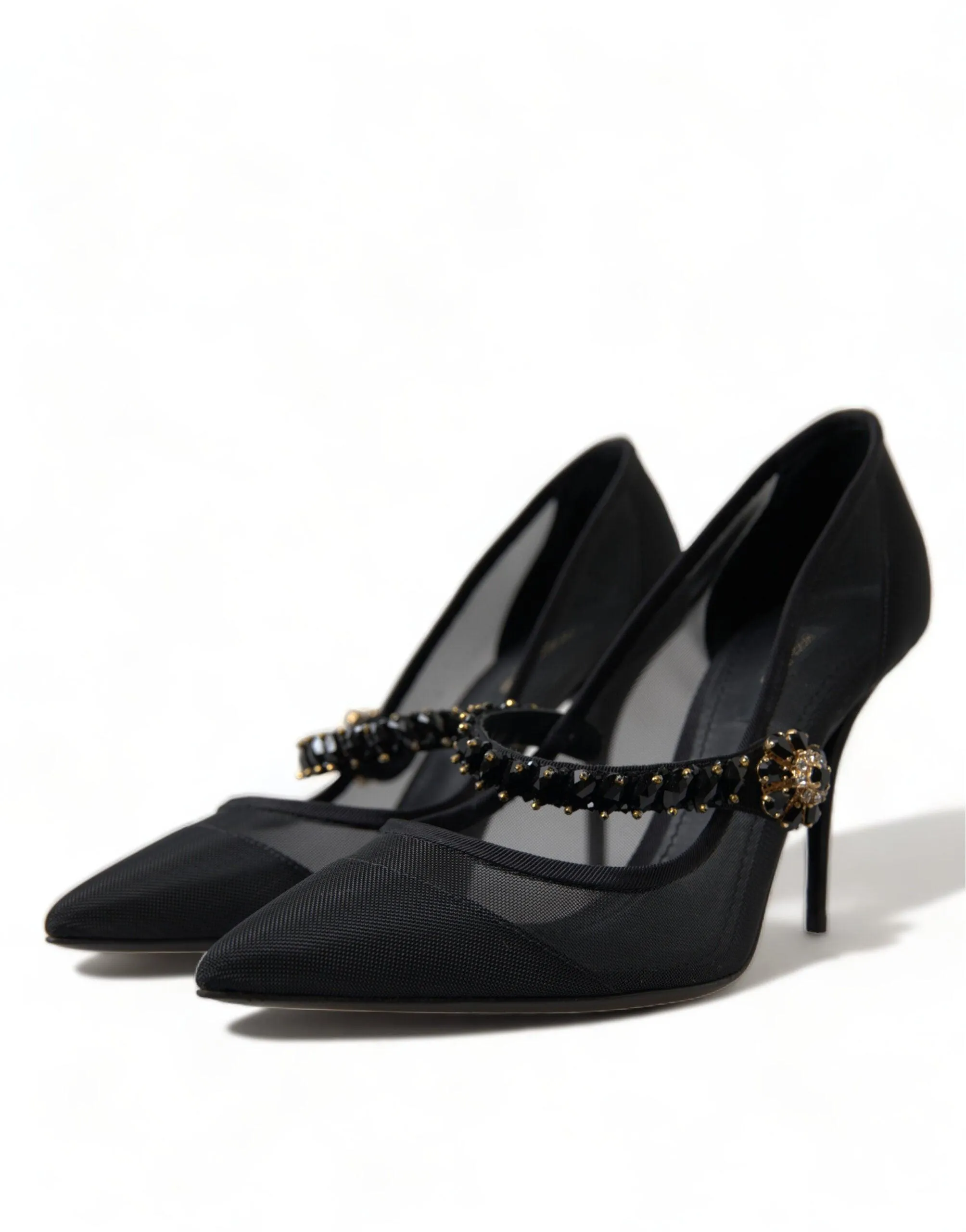 Dolce & Gabbana Black Mary Jane Crystals Heels Pumps Shoes