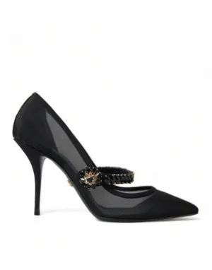 Dolce & Gabbana Black Mary Jane Crystals Heels Pumps Shoes