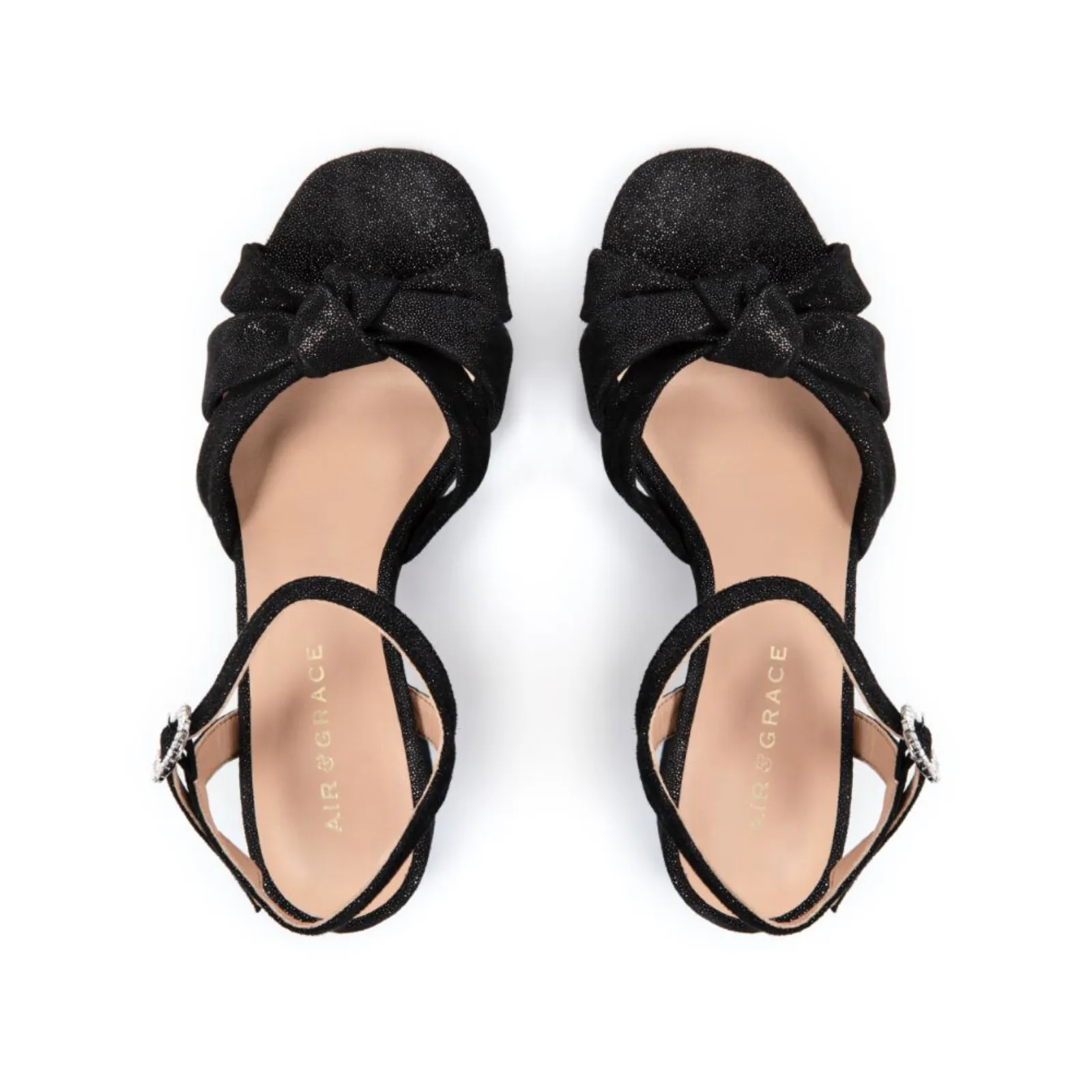 Frankie: Black Shimmer Suede Block Heel Sandals