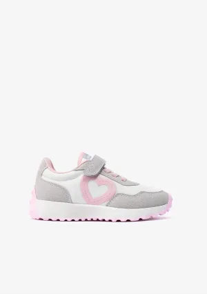 Girl's White Pink Heart Sneakers