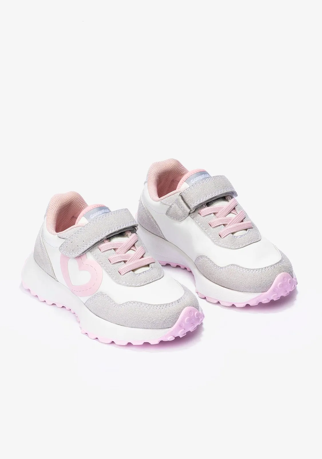 Girl's White Pink Heart Sneakers
