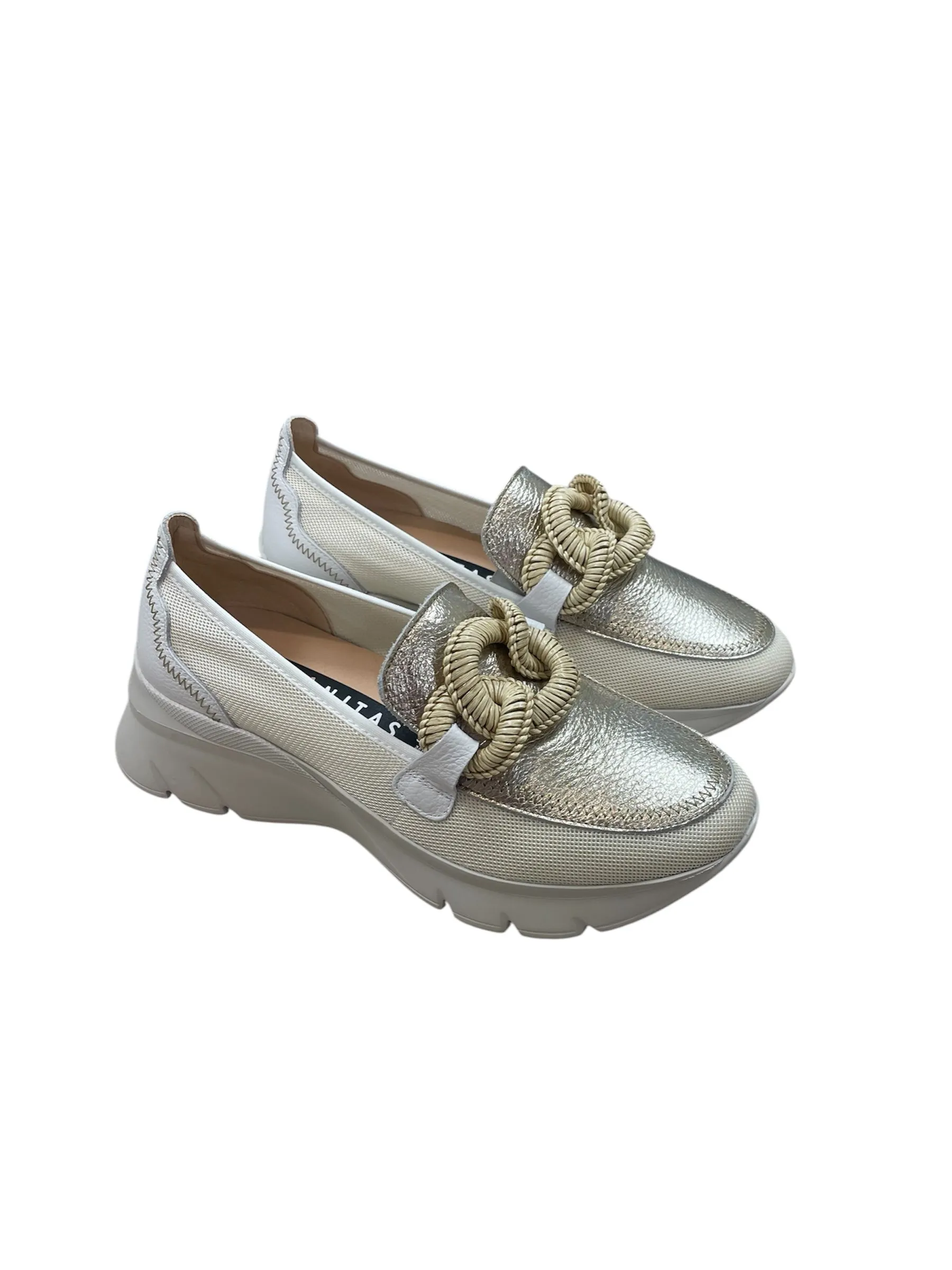Hispanitas gold leather platform loafers