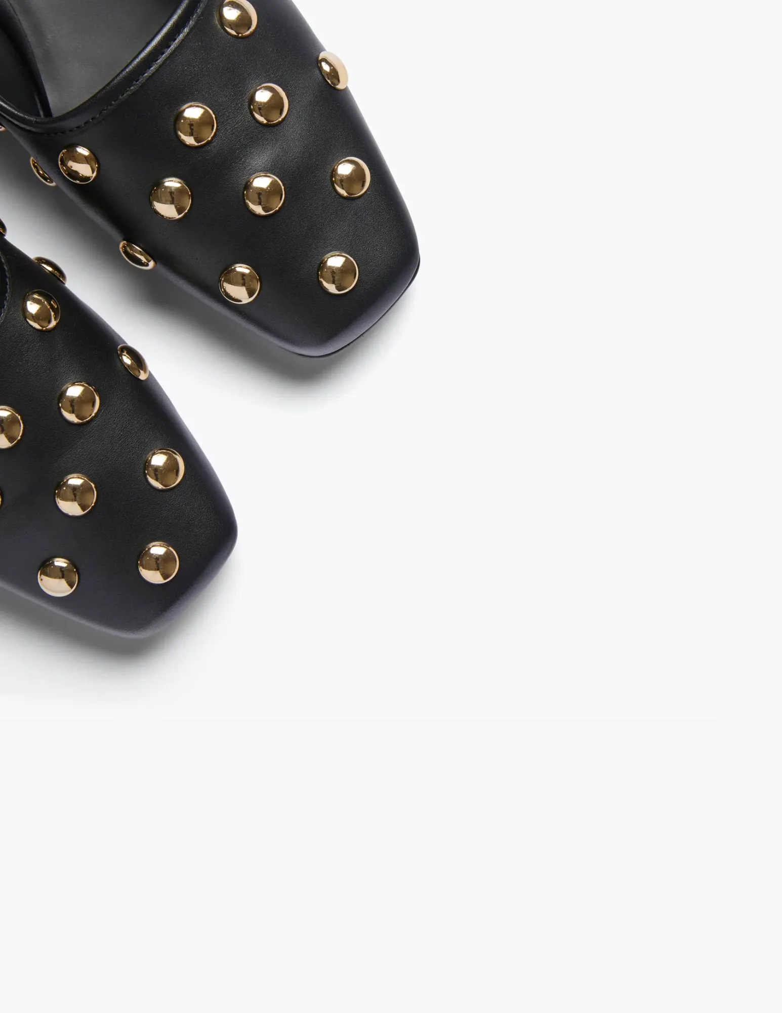 Jessie Ballet Flats - Black Calf with Gold Studs