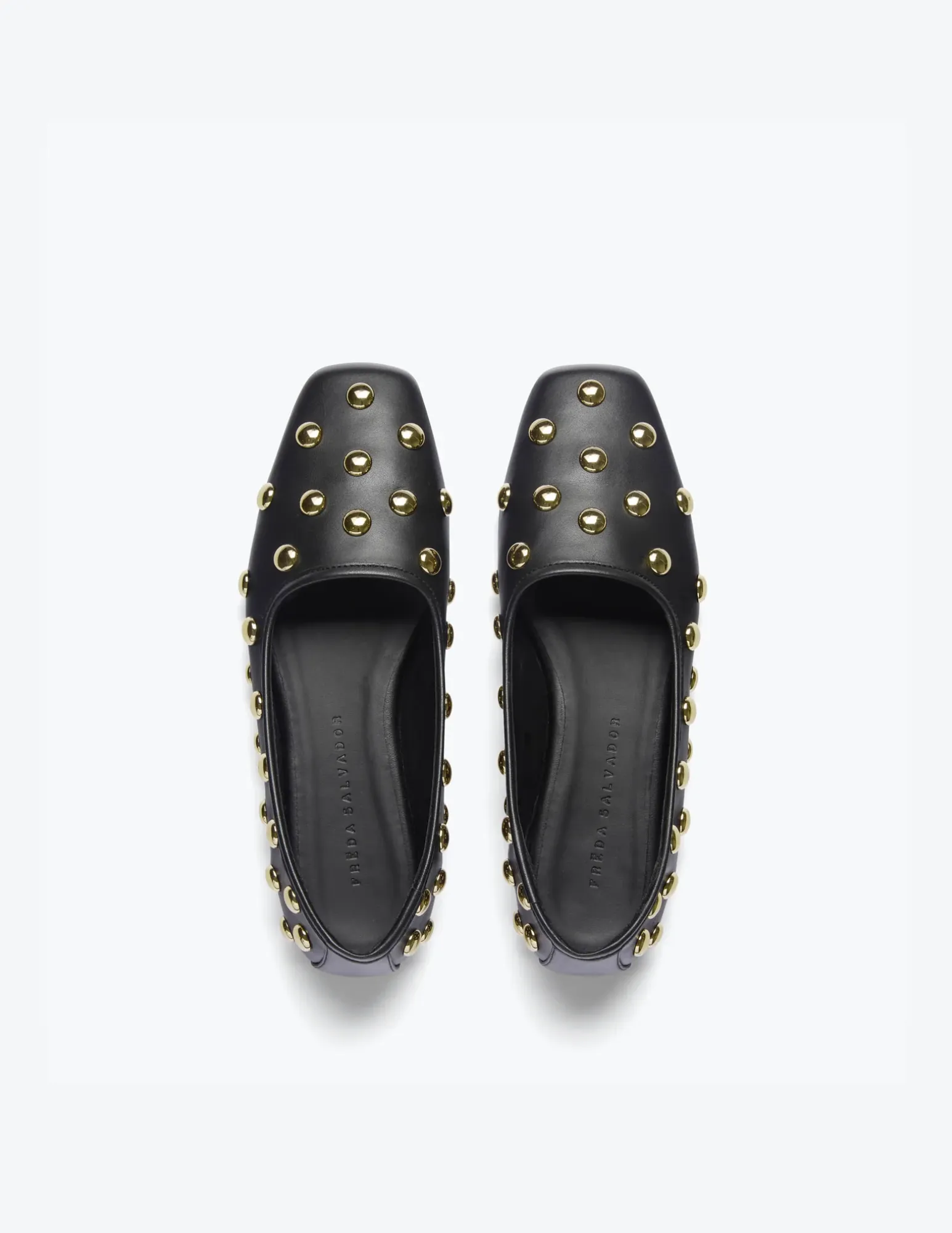 Jessie Ballet Flats - Black Calf with Gold Studs