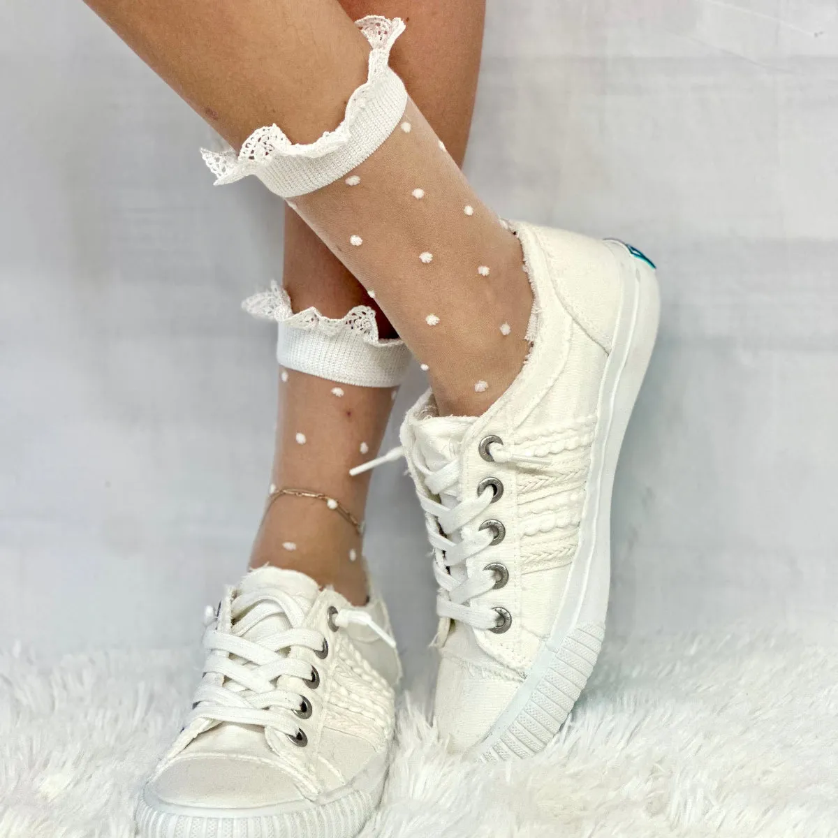 MARILYN polka dot lace socks for heels - white