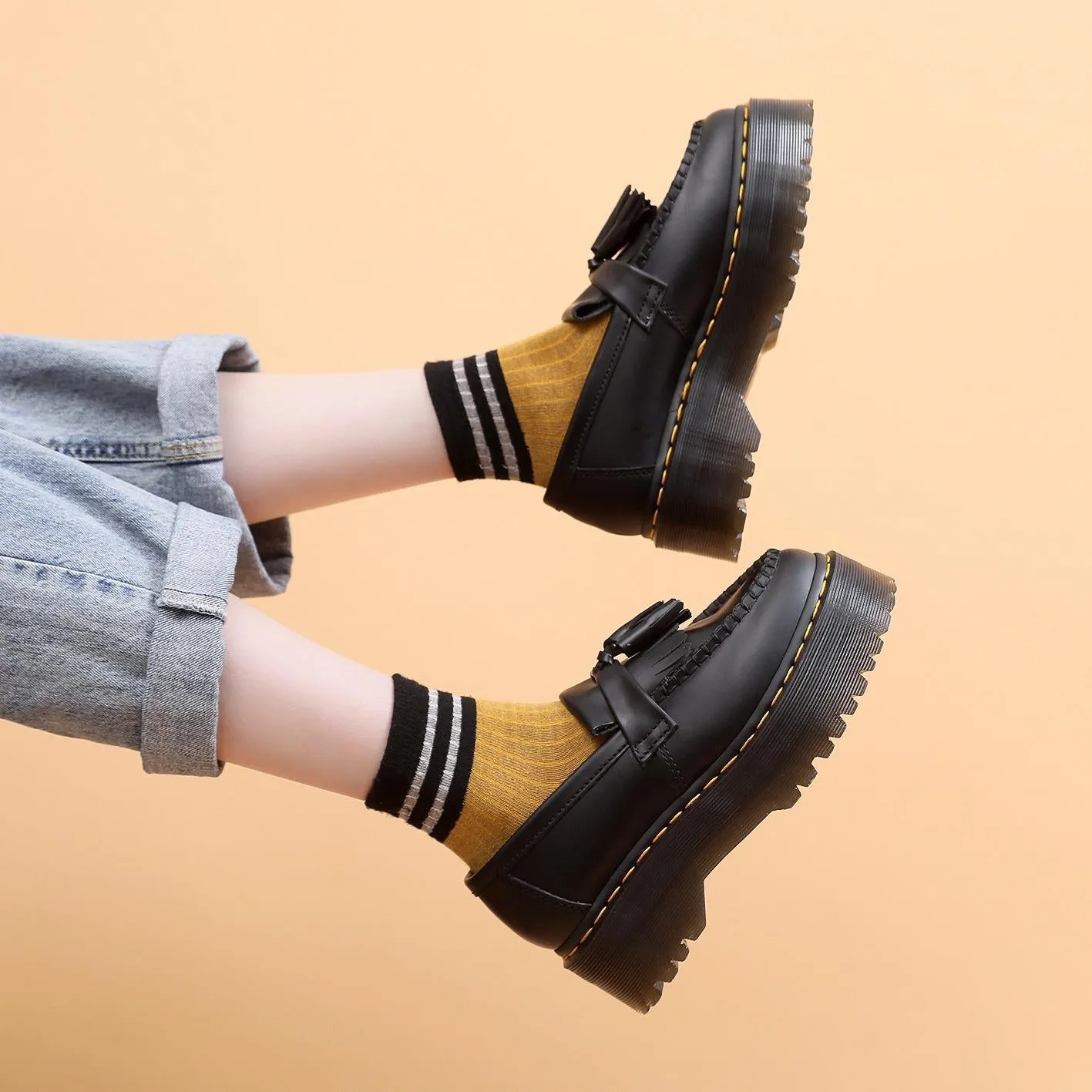PEOPLETERRITORY Aberdeen fringed loafers women's genuine leather low-top small leather shoes women's British style fashion student versatile casual shoes