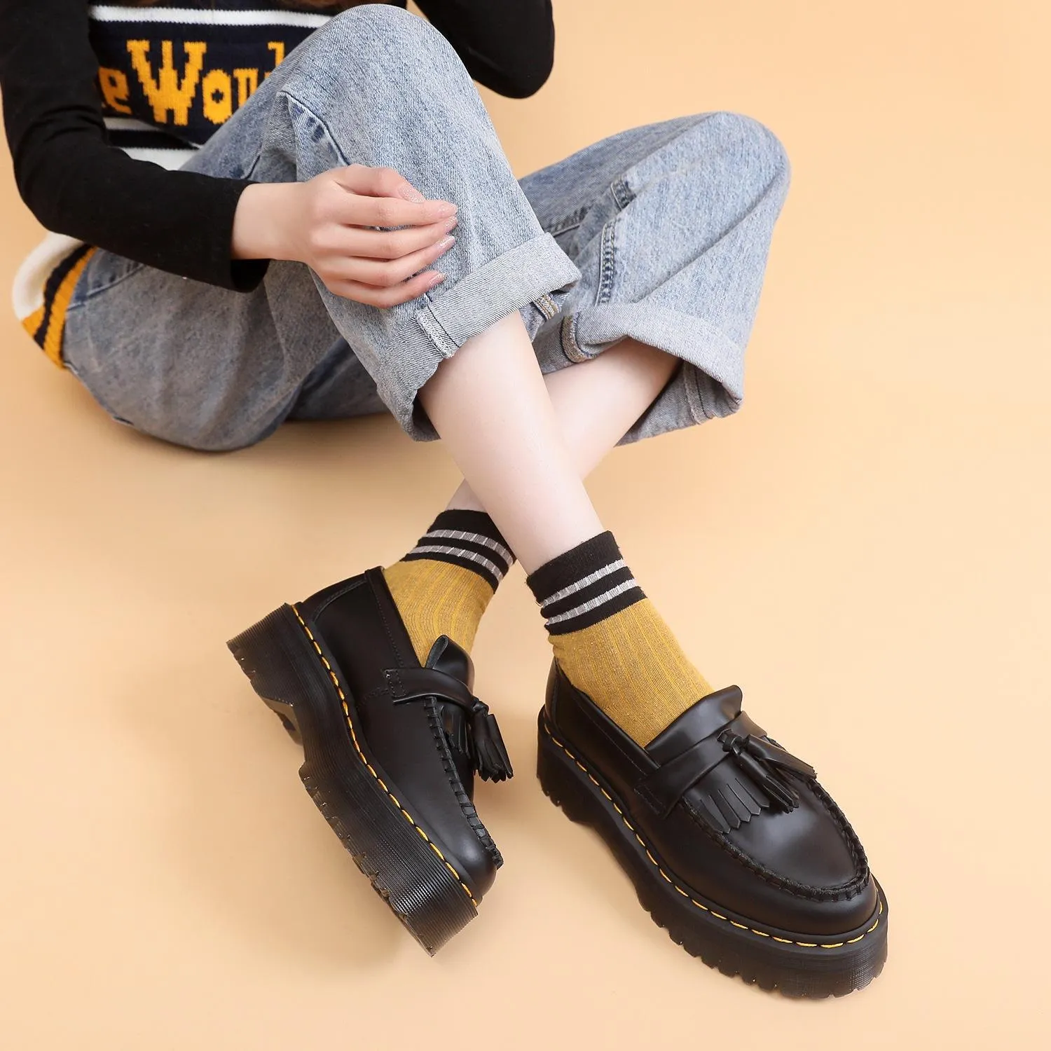 PEOPLETERRITORY Aberdeen fringed loafers women's genuine leather low-top small leather shoes women's British style fashion student versatile casual shoes