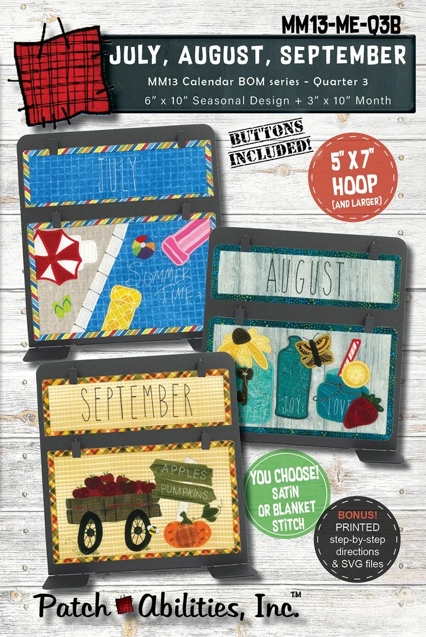Quarter 3 Calendar Series Machine Embroidery with Buttons