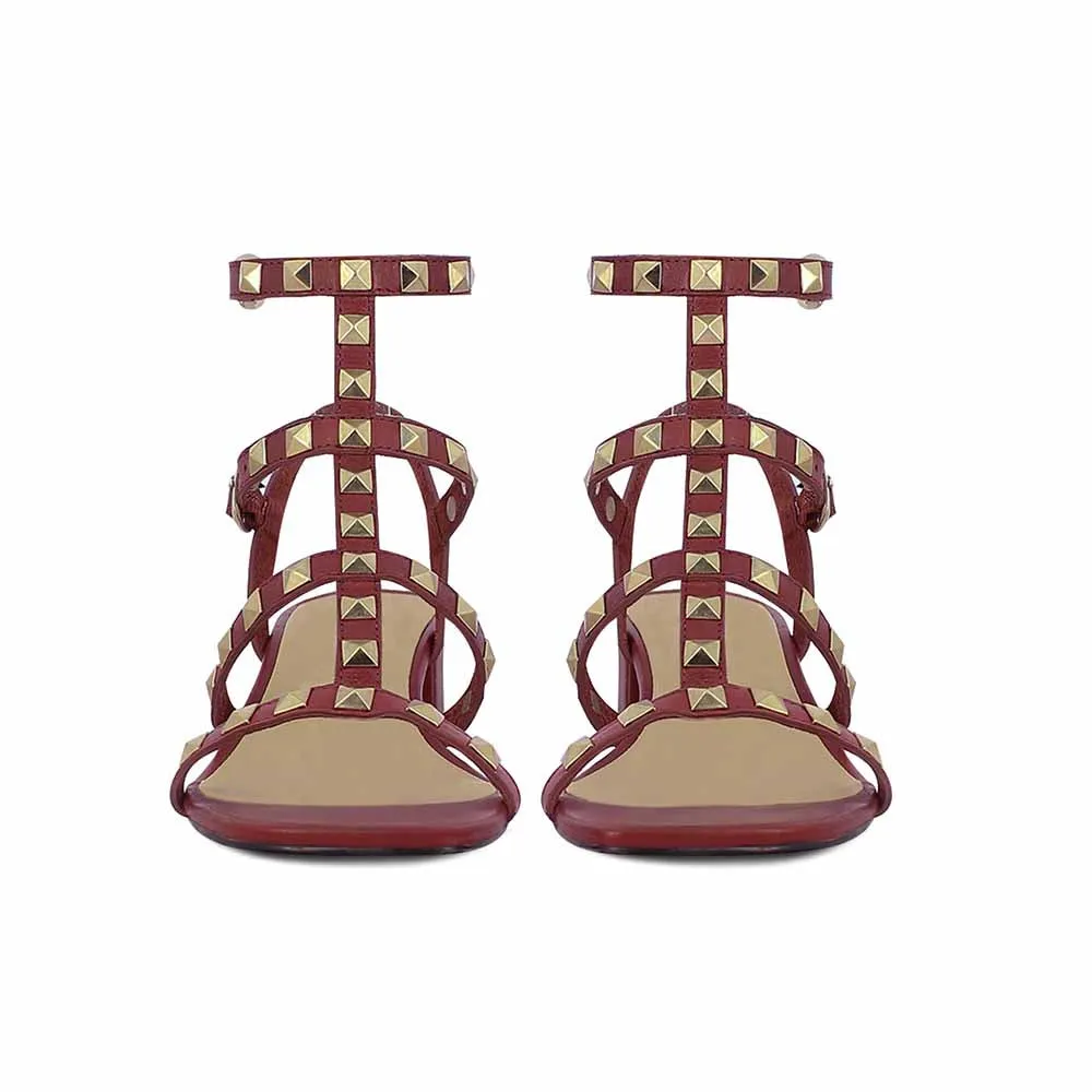 Saint G Red Leather Handcrafted Block Heels