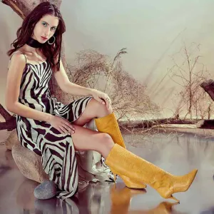 Saint G Textured Yellow Leather Handcrafted Boots