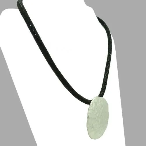 Simon Sebbag Round Hammered Sterling Silver Disc Textured Black Leather Necklace