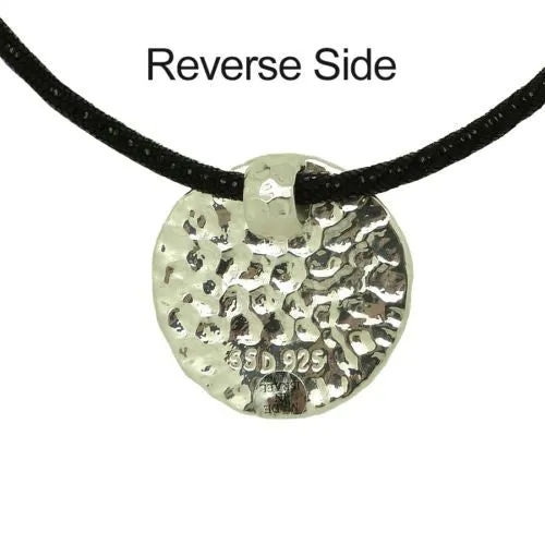 Simon Sebbag Round Hammered Sterling Silver Disc Textured Black Leather Necklace