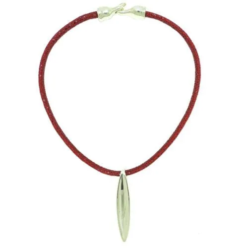 Simon Sebbag Sculptured Sterling Silver Pendant Textured Poppy Leather Necklace