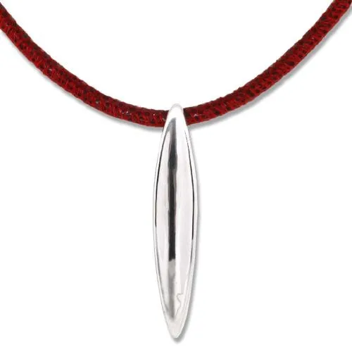 Simon Sebbag Sculptured Sterling Silver Pendant Textured Poppy Leather Necklace