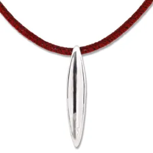 Simon Sebbag Sculptured Sterling Silver Pendant Textured Poppy Leather Necklace