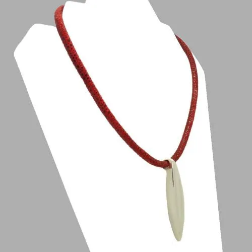 Simon Sebbag Sculptured Sterling Silver Pendant Textured Poppy Leather Necklace