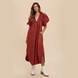 Smocked Puff Sleeve Midi Dress