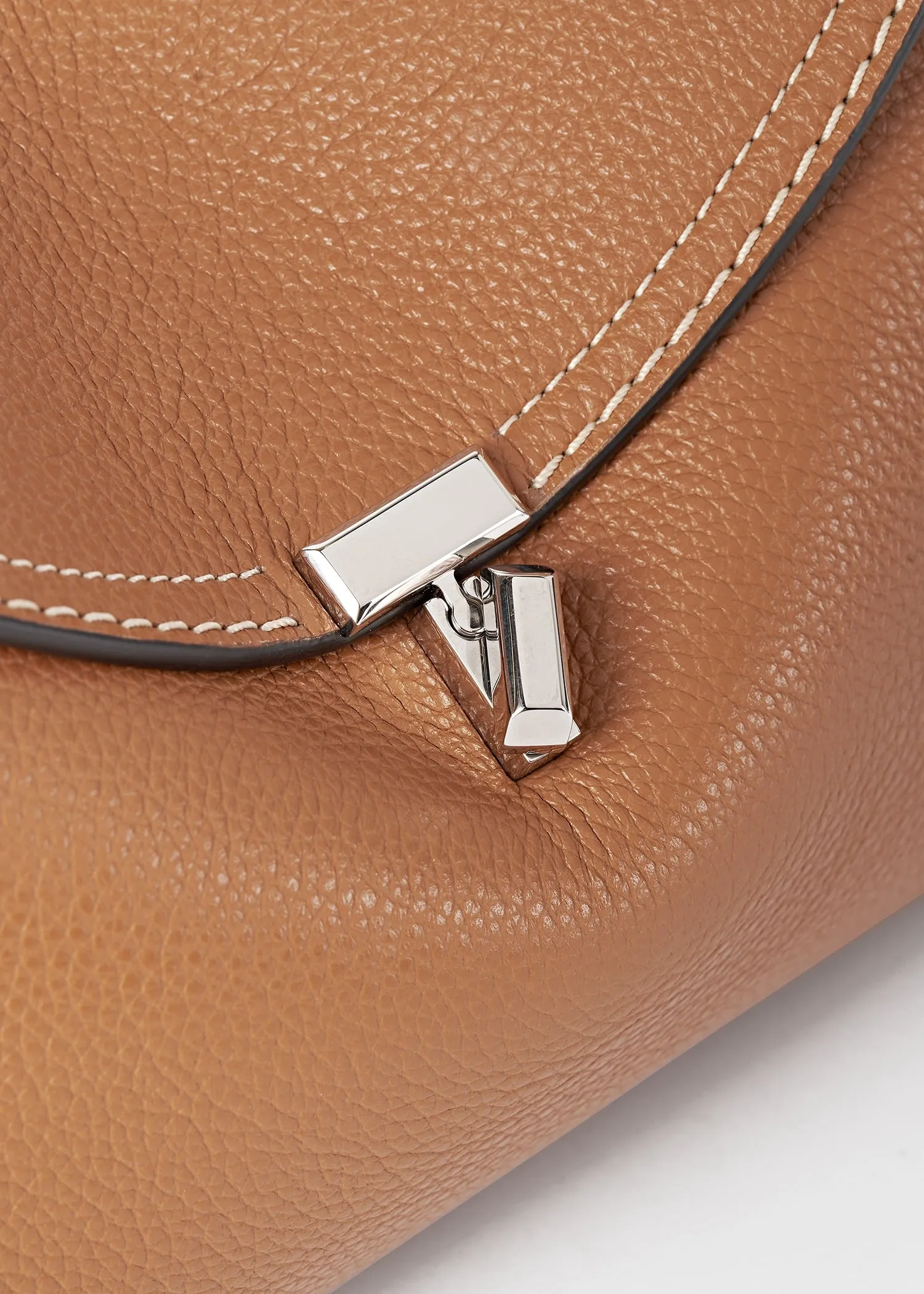 T-Lock grained-leather clutch tan