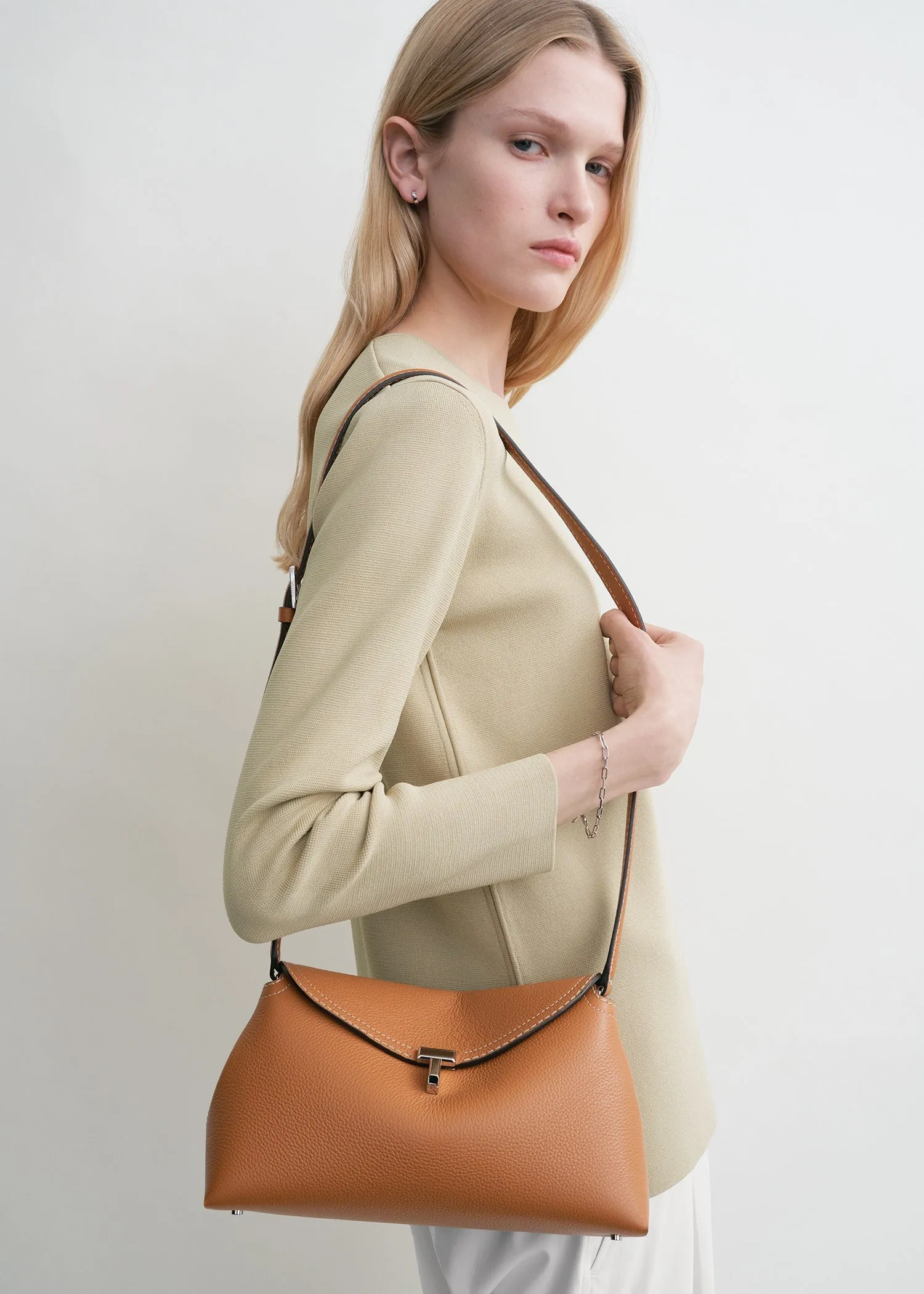 T-Lock grained-leather clutch tan