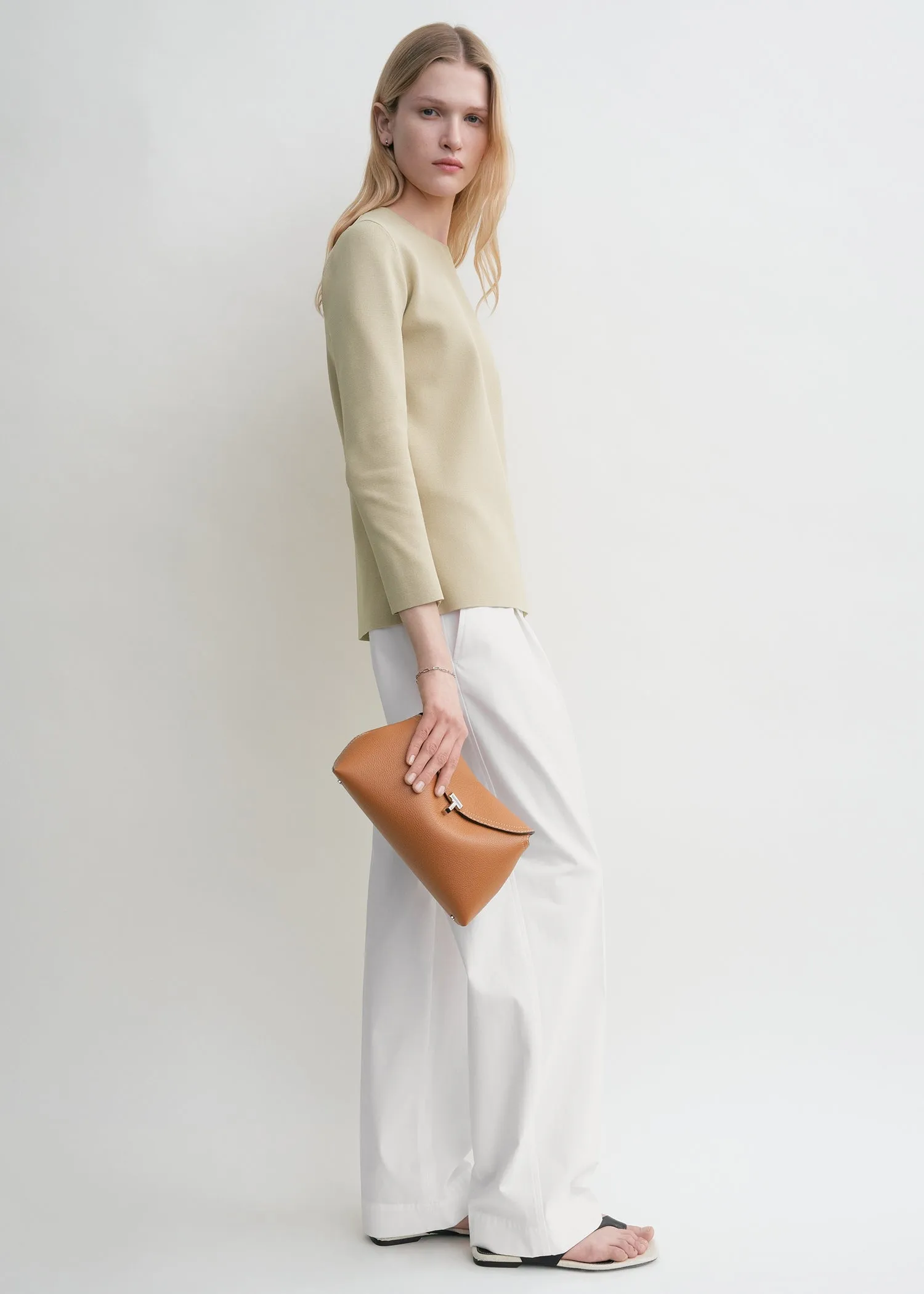 T-Lock grained-leather clutch tan