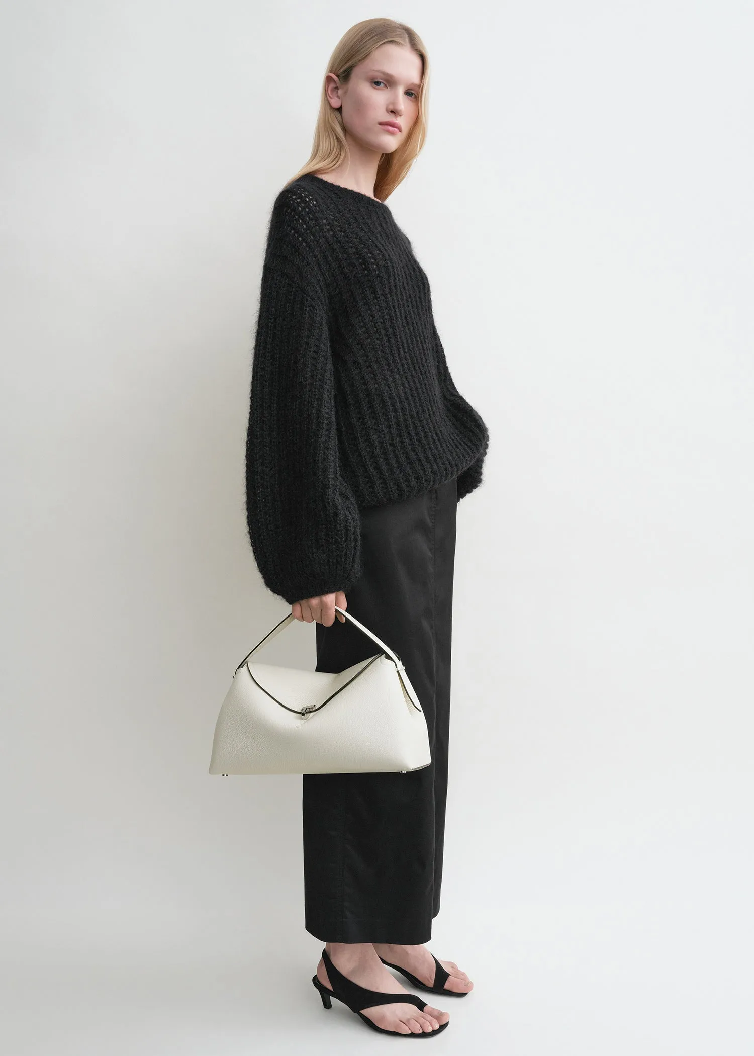 T-Lock grained-leather top handle milk