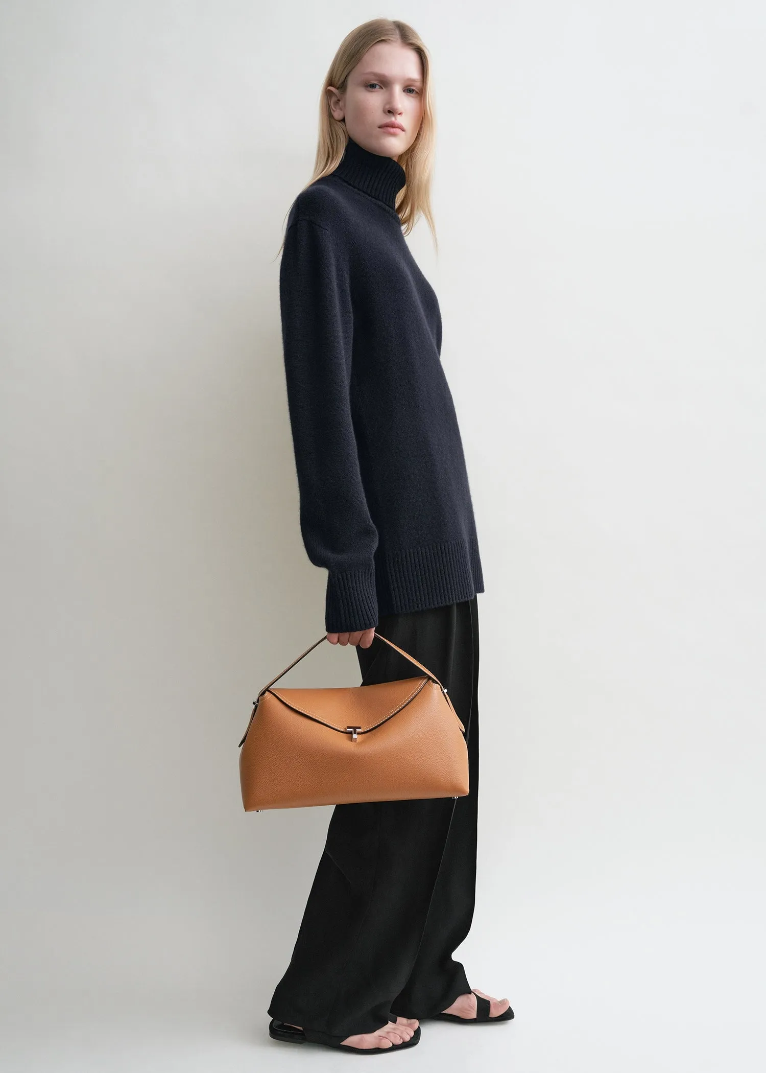 T-Lock grained-leather top handle tan
