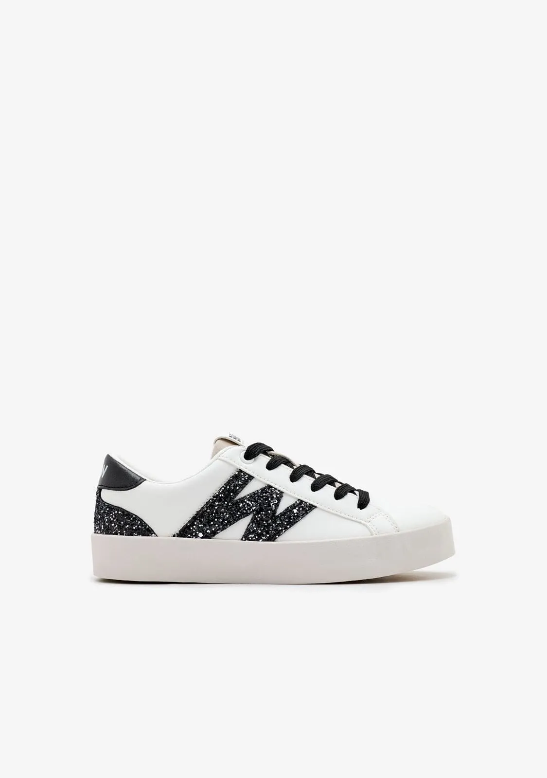 White / Black Glitter Low Sneakers